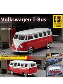 1:56 Scale Volkswagen T1 Bus Alloy Car - Red/Green, Toy Cars For Boys & Girls, Smooth Gliding With Hand-Held Handle, Adult Collection, Holiday Gift, Decorative Ornament - Multicolor - View 11