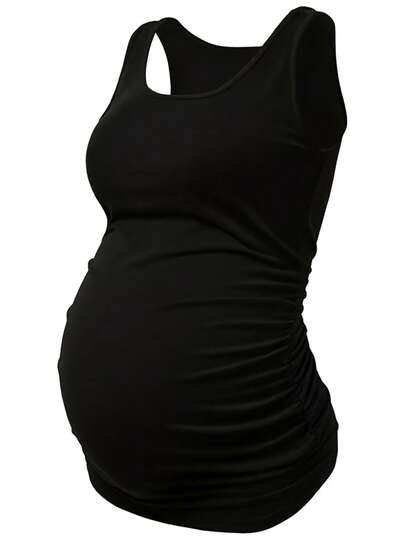 Solid Color Pleated Maternity Camisole, Comfortable & Minimalist