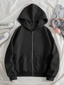 Featuring A Vibrant Pink Racing Car Pattern And Letter Print, This Creative, Casual, Minimalist Cotton-Lined, Drop-Shoulder, Comfortable, And Versatile Children's Jacket Is A Preppy Style Children's Hooded Sweatshirt With Pockets And A Zip-Up Design. - Black - View 2
