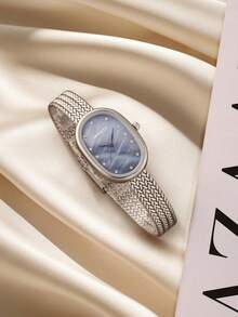 1pc Women's Stainless Steel Strap Fashionable Minimalist Oval Quartz Wrist Watch, Suitable For Daily Wear