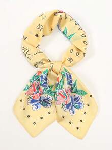 1pc New Paisley Print Women's Fresh Style Bandana, 70cm Square Scarf Head Wrap - Multicolor - View 2