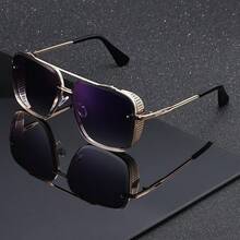 复古时尚朋克蒸汽风格眼镜，方形金属镜框男女通用眼镜 - A - 查看 8