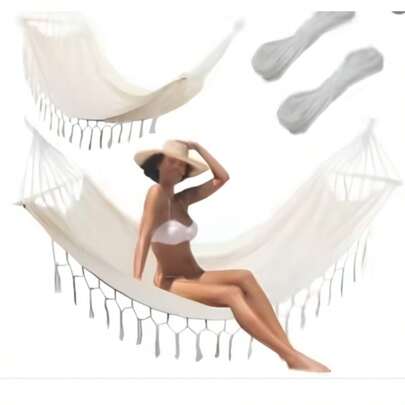 Hamaca Blanca Con Flecos 100x200x280cm Para Jardín Y Exterio