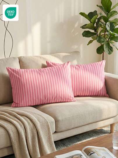 1/2个轻薄透气枕套，无填充，信封式开口，柔软舒适，不易起皱，粉色条纹设计，有益于头发、皮肤和睡眠，适合卧室使用，床上用品超级柔软透气，柔软枕套，可机洗，适合客厅和家居使用，卧室装饰，房间装饰，通过OEKO-TEX认证