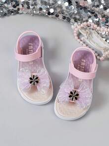 1 đôi dép xăng đan đế mềm chống trượt, kiểu dáng casual, đính nơ và đá lấp lánh, dành cho bé gái, thích hợp cho mùa hè. - Hồng - Xem 5