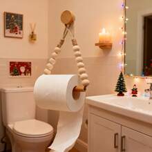 1/2pcs Rustic Paperless Tissue Paper Towel Holder - Natural Wood Bark Bathroom Shelf, Rope & Wooden Ball System, Farmhouse Style Bathroom Accessory (Compatible With Roll Paper), Tissue Box - Multicolor - View 10