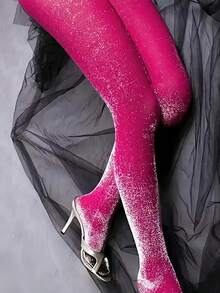 1双黑色透明闪亮性感奢华女士轻盈闪光连裤袜，饰有耀眼银色亮片，防勾丝，夏季款 - 玫紅色 - 查看 1