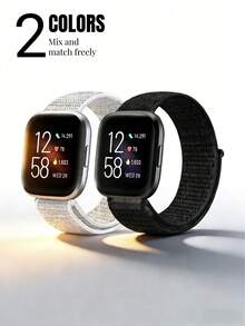 2 paquetes de bandas de bucle de nailon compatibles con Fitbit Versa 2, Fitbit Versa Lite, Fitbit Versa, banda suave y ajustable transpirable de repuesto para mujeres y hombres - Para Versa 2 - Ver 1