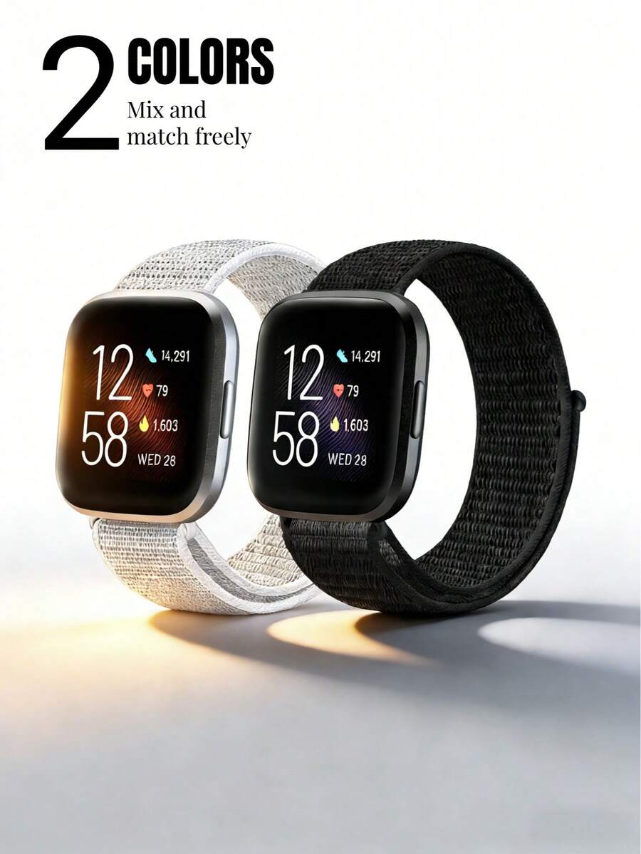 2 paquetes de bandas de bucle de nailon compatibles con Fitbit Versa 2, Fitbit Versa Lite, Fitbit Versa, banda suave y ajustable transpirable de repuesto para mujeres y hombres - Para Versa 2 - Ver 1