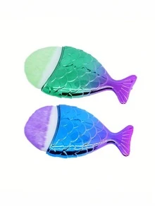 1 Peça Pincel de Maquiagem - Novo Pincel de Maquiagem Escama de Sereia, Pincel de Maquiagem Único com Formato de Cauda de Peixe Grande na Parte Inferior, Pincel Redondo de Pó Base e Blush com Formato de Peixe Pequeno - Multicolorido - Visão 7