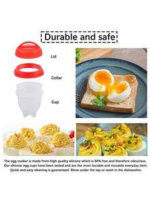4/6 piezas Cocedor de huevos de silicona antiadherente - Herramienta de cocina práctica para hervir y cocinar al vapor huevos fácilmente - Multicolor - Ver 6