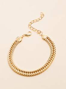 مجموعة مكونة من 2 قطعة: 1 قلادة و 1 سوار، بتصميم عصري أوروبي وأمريكي بسلسلة عريضة للترقوة، مصنوعة من الفولاذ المقاوم للصدأ، مجوهرات شخصية - الذهبي - مشاهدة 2