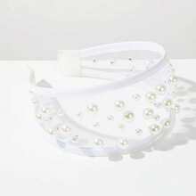 1件闪亮复古涤纶纤维珍珠优雅发箍，时尚网纱透明发箍/发夹，适合女性，可搭配连衣裙、海滩度假、日常穿搭，优雅可爱 - 彩色 - 查看 5