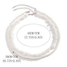 1pc Men's Fashionable Double-Layer Asymmetrical White Stone & Pearl Necklace, Suitable For Daily Wear And Gatherings - White - View 2