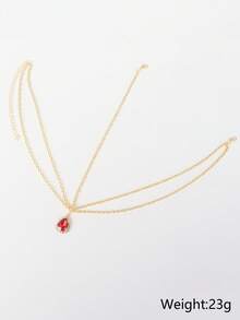 1pc Fashionable & Elegant Women's Red Crystal Forehead Chain, Sexy For Nightclub, Party, Ball, Headpiece, Head Jewelry - Gold - View 4