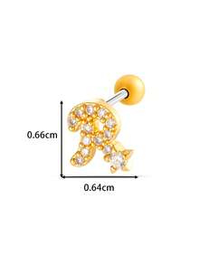 Toppiercing 1件铜锆石26个英文字母耳钉，不锈钢杆耳骨穿孔耳环