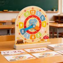 Drewniany model zegara, pomoc dydaktyczna do nauki czasu bez prądu z kartami, zabawka edukacyjna rozwijająca matematykę, zdolności poznawcze i świadomość czasu | Idealny do szkoły, domu, szkoły i na prezent świąteczny. Idealny prezent urodzinowy dla chłopców i dziewcząt. - Wielokolorowe - Zobacz 3