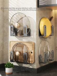 多功能锅盖收纳架，壁挂式锅盖架，免打孔粘贴式锅盖收纳架，厨房锅盖架，节省空间的厨房收纳整理架 - 彩色 - 查看 12