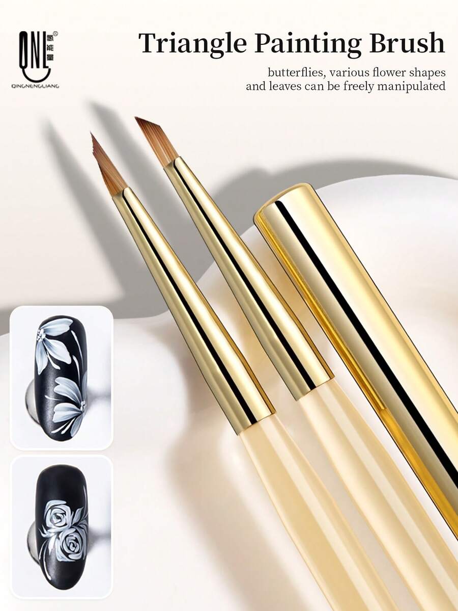 RS NAIL RSNAIL 美甲三角笔，金色黄铜笔帽，适用于绘画、素描、花朵、蝴蝶结图案，细尖三角笔刷，舒适亚克力手柄，易于操作，光滑耐用材质，美甲DIY工具，适合初学者和专业人士，美甲用品。 - 黃色 - 查看 1