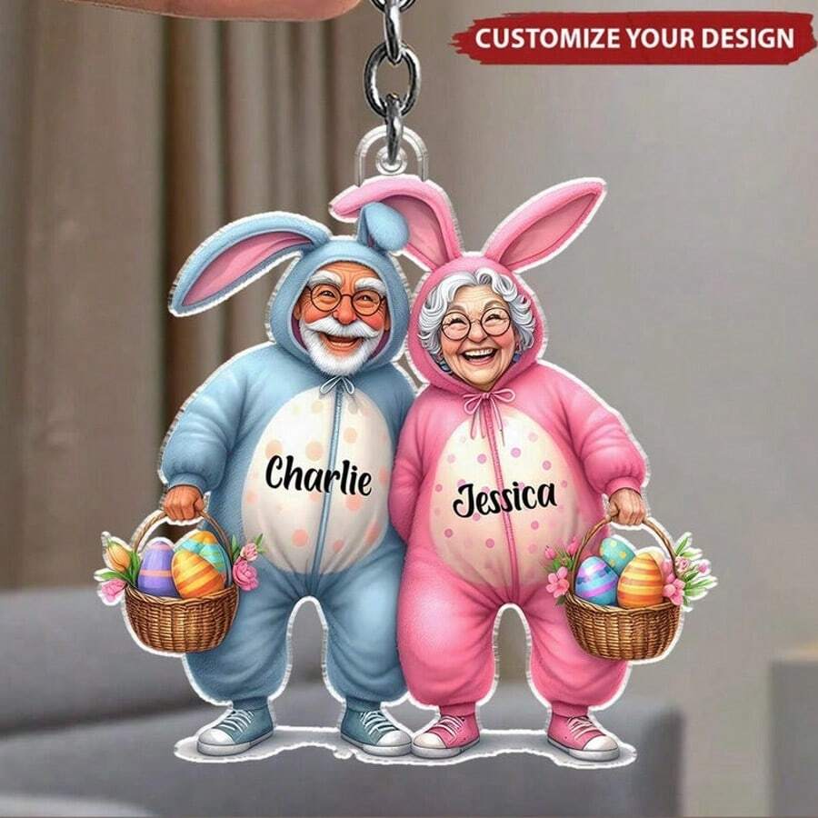 Personalized Vintage Old Couple Flat Acrylic Keychain, Romantic Retro Old Couple Keychain, Anniversary Gift - متعدد الألوان - مشاهدة 1