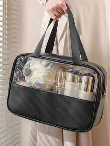 Dual Handle Large Capacity Transparent Makeup Bag, Suitable For Cosmetics And Toiletries, Beach Bag, Back To School Summer Travel Essentials - Black - View 2