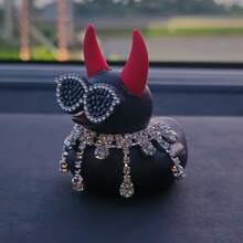 1pc Gothic Rubber Duck With Red Devil Horns, Diamond Necklace & Glasses - Durable PVC Halloween Car Dashboard Decor, Unique Party Accessory, Perfect Gift For Friends, Halloween Decorations - Black Duck - View 8