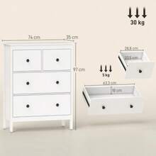 4-Drawer Chest Of Drawers For Clothes And Bedding, Living Room, Bedroom, Hallway, Particleboard, White - White - View 3
