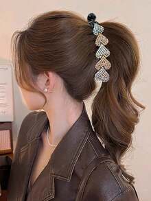 1个时尚复古11.5厘米水晶花朵香蕉发夹，优雅马尾辫发圈，适合日常、派对、聚会、节日氛围，时尚发饰，优雅发爪，女士发夹，休闲发卡 - 彩色 - 查看 3