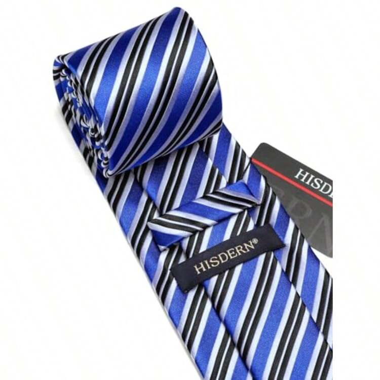 Corbata de seda tejida clásica para hombre corbata a cuadros con bolsillo corbata de seda tejida clásica para hombres negocios formales-B006 - B-02 Azul y Negro - Añade 4