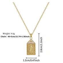 1件优雅十字架和圣母玛利亚吊坠项链，镶嵌闪亮立方氧化锆，不锈钢链，基督教祝福珠宝礼物，适合送给家人、朋友、爱人，生日、节日、周年纪念日等场合。 - 金色 - 查看 3