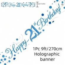 Băng rôn dài 2,7m màu xanh lấp lánh, mừng sinh nhật lần thứ 16, 18, 21, 30, 40, 50, 60, 70, 80, 90, màu xanh lam và trắng, hiệu ứng ba chiều. - Nhiều màu - Xem 3