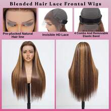 34 Inch 200% Density Straight Real Hair Lace Front Wigs With Natural Hairline - 5*5 13*4 Ear To Ear Straight Pre Plucked Pre Bleached HD Transparent Lace Frontal Wigs Glueless - Ombre Honey Blonde Highlight P4/27 Color - Wear And Go Pre Cutting Pre Ironing Pre Pulling Brazilian Virgin No Glue Needed No Skills Lace Closure Wigs Frontal Glueless - Blended Frontal Human Hair Wigs Glueless Weaves Wigs For Women Daily Use - S4/27 - View 3