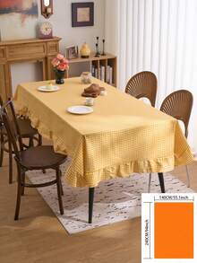 1pc Fresh Minimalist Style Yellow Plaid Ruffle Tablecloth, American Farmhouse Style For Kitchen, Dining Table, Coffee Table, TV Stand, Entryway, Suitable For Holidays, Parties, Weddings, Banquets, All Season Photography Background - Yellow - View 15