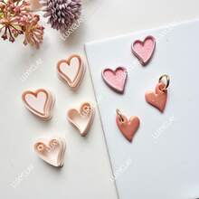 Heart Shape Jewelry Making Kits, Valentine's Day Heart Pattern Polymer Clay Cutters & Stamps For DIY Pendants Jewelry Making - Beige - View 8