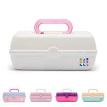 Pretty In Petite Makeup Box Two-Tone E On E Hard Plastic Organizer With 2 Swivel Trays Fashion Mirror Secure  For  Travel - 白色 - 查看 1