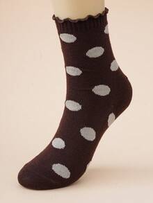 1/6双装波点图案翻边袜，女士休闲时尚可爱简约设计中筒袜，轻盈透气吸湿柔软，适合日常穿着、户外运动和室内穿着。 - 彩色 - 查看 13