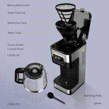 Filter Coffee Maker Touch Screen Drip Coffee Machine With Adjustable Brew Strength, 24 Hours Timer, And 1.2L Thermal Carafe For 10 Cups, Easy To Clean Filter - 銀色 - 查看 7