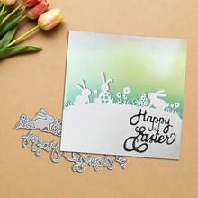 创意复活节兔子金属切割模具，DIY剪贴簿相册和压花模板，贺卡制作工具，卡片纸切割工艺品，礼品卡制作模板模切。 - 銀色 - 查看 6