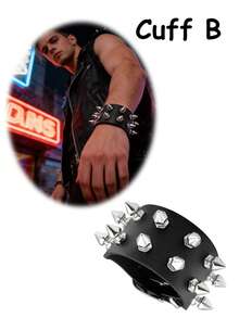 Xiacheng Unisex Gothic Punk Style PU Leather Rivet Bracelet, Black Wristband - Black and White - View 11
