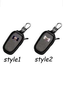 1个通用拉链钥匙包，PU皮革汽车钥匙扣，带蝴蝶结，便携小巧，适用于汽车、家庭和办公室，情人节、毕业典礼、教师节礼物，男女通用设计，高品质工艺，旅行配件，汽车用品 - 彩色 - 查看 3