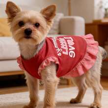 Glitter Ruffle Hem Pet Dress "OMG I'M TOO CUTE" Letter Print Dog Tank Dress, Sweet Summer Outfit For Small Dogs