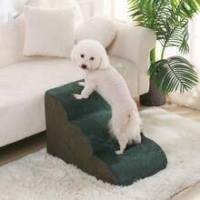 1pc Plush Warm Pet Stair Ramp, Elderly/Small Dog Assistance Ladder, Protect Every Step, Easy Up And Down, Love Lasts Longer. Sofa Bed Dog Steps, Washable Sponge Pet Stairs For Sofa, Bed, Teddy, Small, Elderly Cats And Dogs - Dark Green - View 12