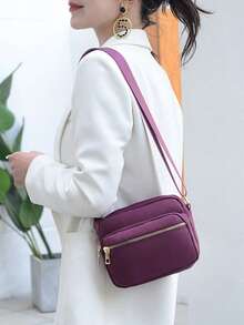 Versatile Crossbody Bag For Women Multiple Pockets Small Messenger Purse Fashion Satchel For Commuting And Daily Use - Màu tím - Xem 4