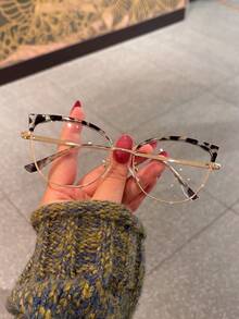 1 Cặp kính nữ in họa tiết da báo, phối vàng, kiểu mắt mèo, gọng kim loại TR, gọng mỏng thời trang, gọng trong suốt, có thể tùy chỉnh theo sở thích cá nhân. - Nhiều màu - Xem 2