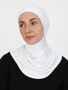 1pc Women's Fashionable Abaya Accessories Solid Color Chin Covering Elastic Headscarf With Hat And Neck Warmer Headband Soft Hijab Under Cap Women Veil Hair Accessories Personalized Gifts Hair Ties - 白色 2 - 查看 6