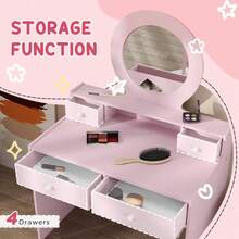 Makeup Table Set With Storage - Vanity Desk, Stool & ,  & Fun Role Play Furniture To Encourage Tidiness - Default - View 4