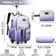Kids Rolling Backpack With Wheels Unisex Suitcase Carry On Luggage For Elementary Middle High School Students - 漸層紫灰色 - 查看 2