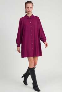 Loose-Fitting Dress With Long Sleeves - Purple - View 1
