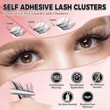 Fox Eyelash Clusters Cat Eye Wispy Lash Clusters Pre Glued Self Adhesive Eyelashes Natural Color Individual Lashes Left Right DIY False Eyelashes - 黑色 - 查看 4