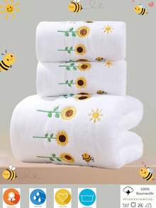 QIBHI 3/2/1件(S)纯棉毛圈刺绣浴室毛巾或面巾，家居装饰，向日葵乡村风格，适用于浴室、酒店、健身房、旅行、礼品、沙龙、运动、户外、海滩、学校、返校季、旅行配件、家居必备、毛巾、护肤品